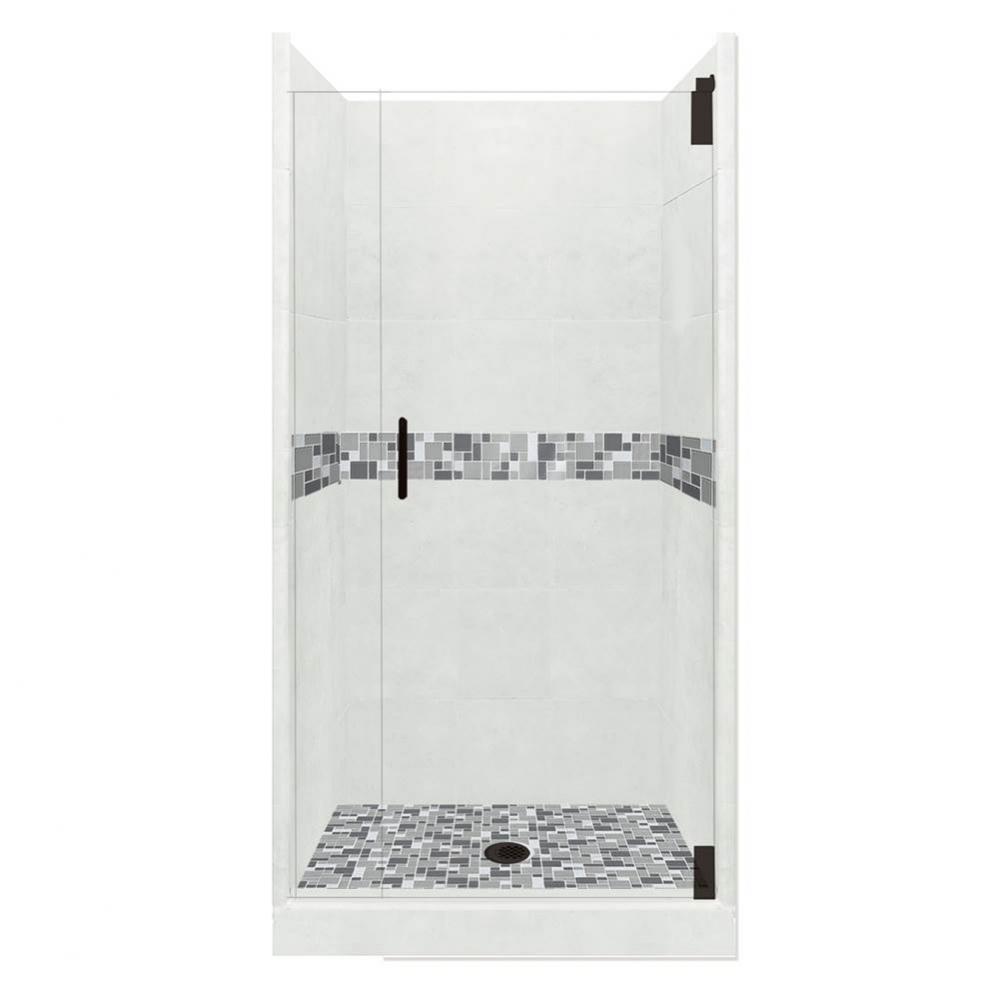 48 x 36 x 80 Newport Grand Alcove Shower Kit in Natural Buff with Black Pipe Finish