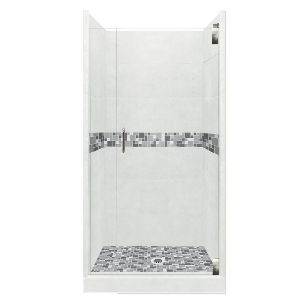 48 x 42 x 80 Newport Grand Alcove Shower Kit in Natural Buff with Satin Nickel Finish