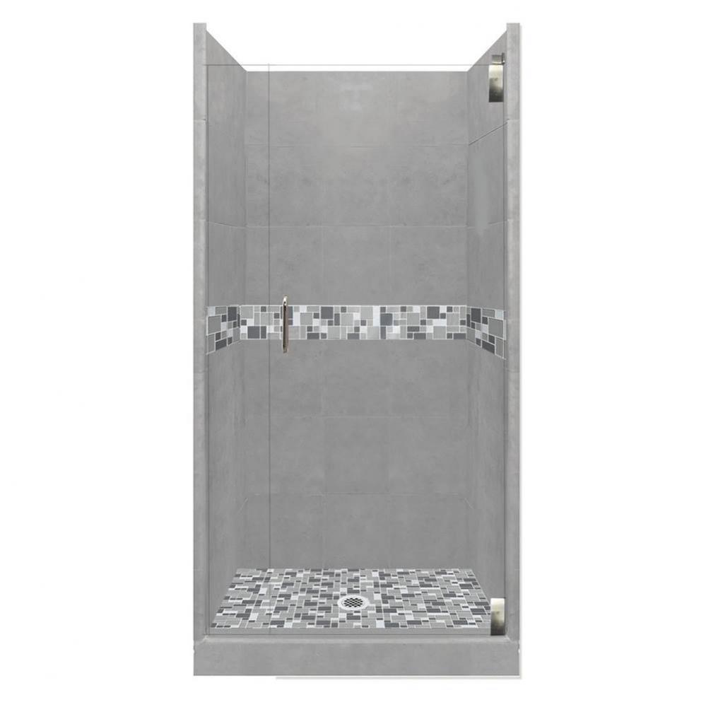 48 x 36 x 80 Newport Grand Alcove Shower Kit in Wet Cement with Chrome Finish