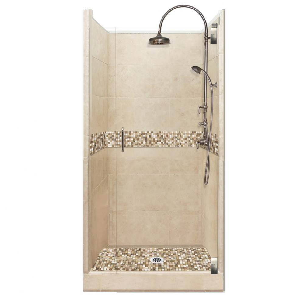 54 x 36 x 80 Roma Luxe Alcove Shower Kit in Brown Sugar with Satin Nickel Finish