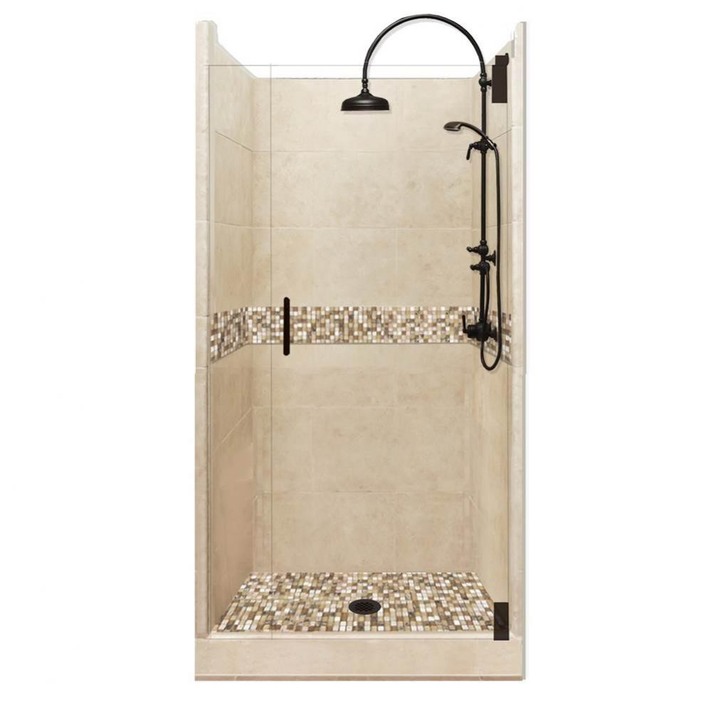 36 x 36 x 80 Roma Luxe Alcove Shower Kit in Brown Sugar with Old World Bronze Finish