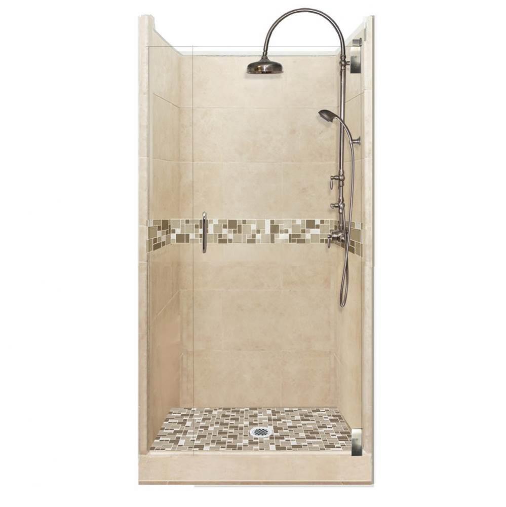 48 x 36 x 80 Tuscany Luxe Alcove Shower Kit in Brown Sugar with Satin Nickel Finish