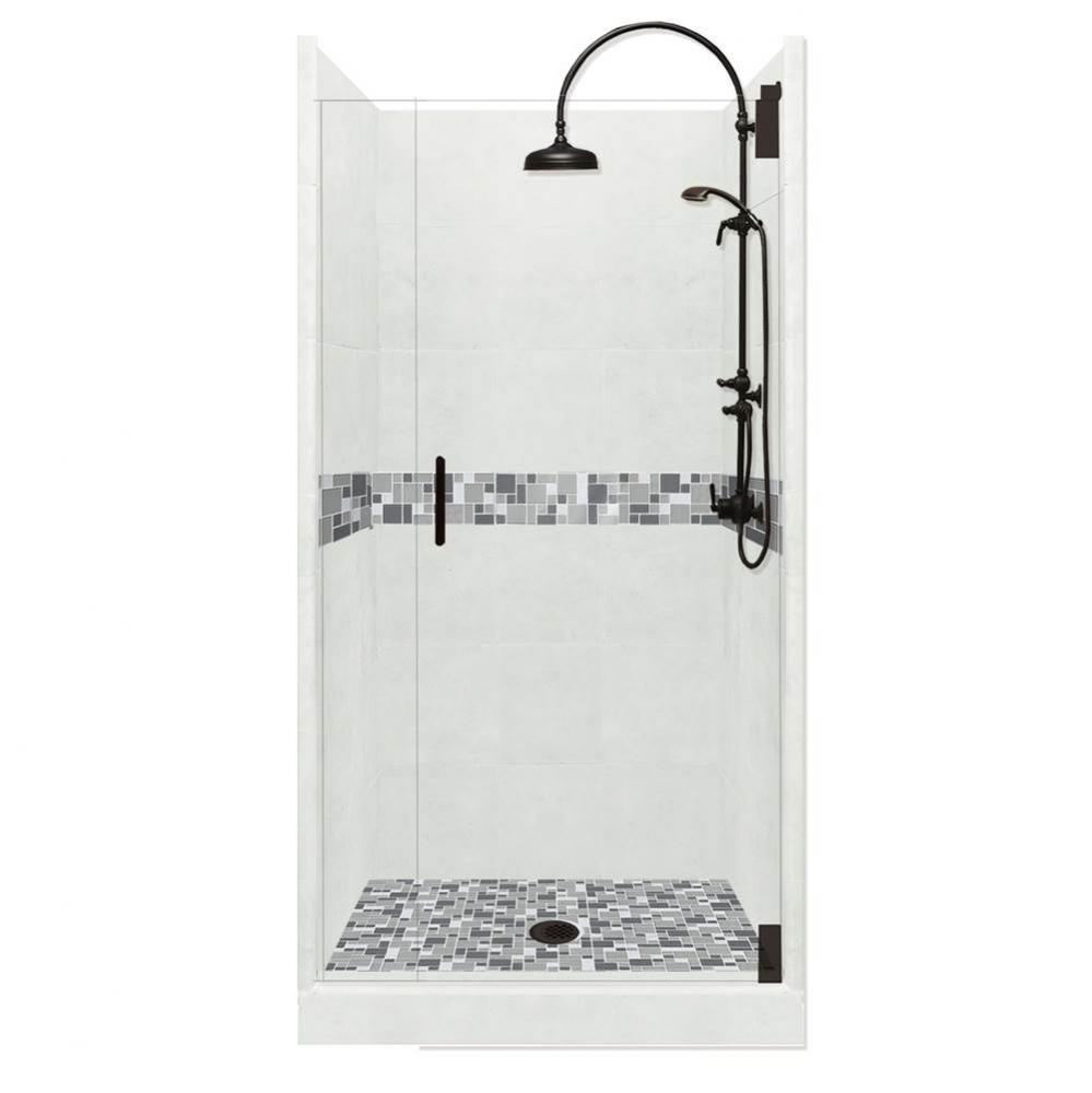 54 x 42 x 80 Newport Luxe Alcove Shower Kit in Natural Buff with Black Pipe Finish