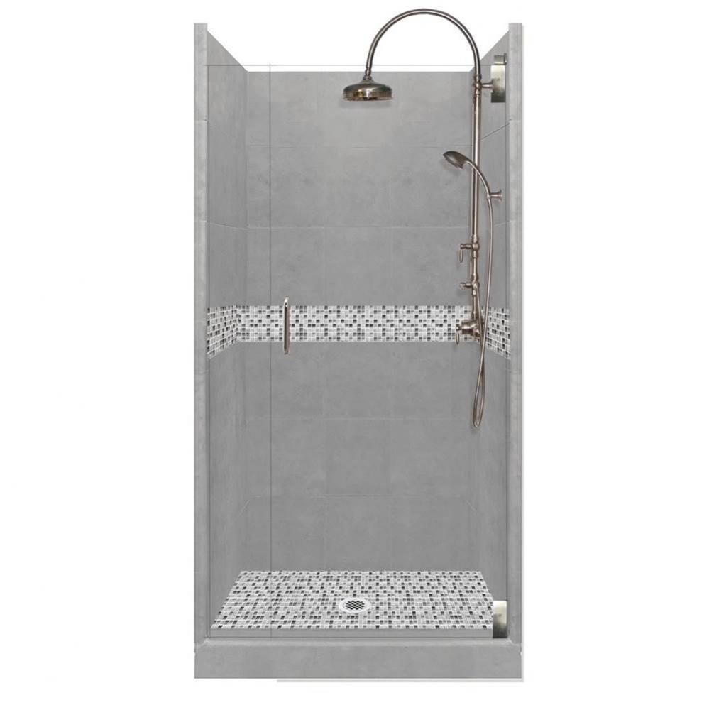 54 x 36 x 80 Del Mar Luxe Alcove Shower Kit in Wet Cement with Satin Nickel Finish