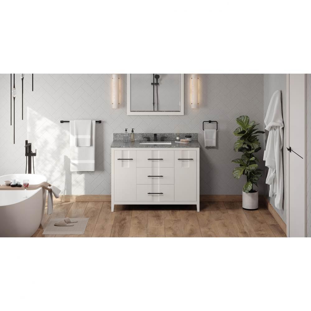 48'' White Katara Vanity, Boulder Cultured Marble Vanity Top, Undermount Rectangle Bowl
