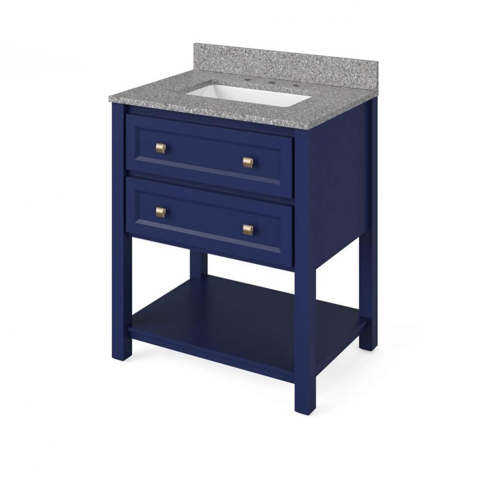 30'' Hale Blue Adler Vanity, Boulder Cultured Marble Vanity Top, undermount rectangle bo