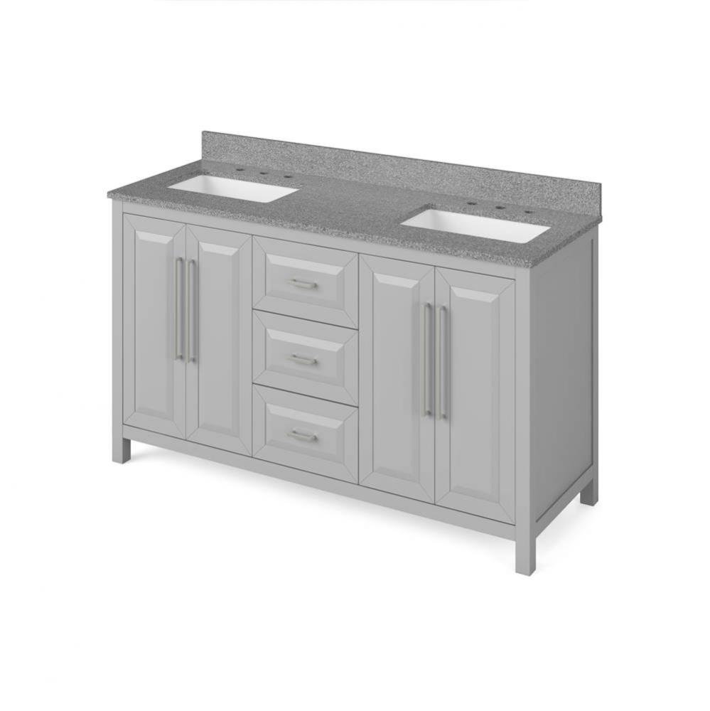 60'' Grey Cade Vanity, double bowl, Steel Grey Cultured Marble Vanity Top, undermount re