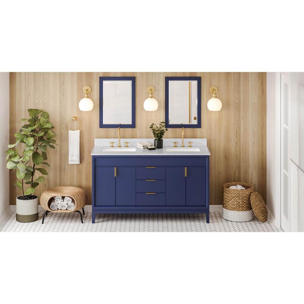 60'' Hale Blue Theodora Vanity, Double Bowl, White Carrara Marble Vanity Top, Two Underm