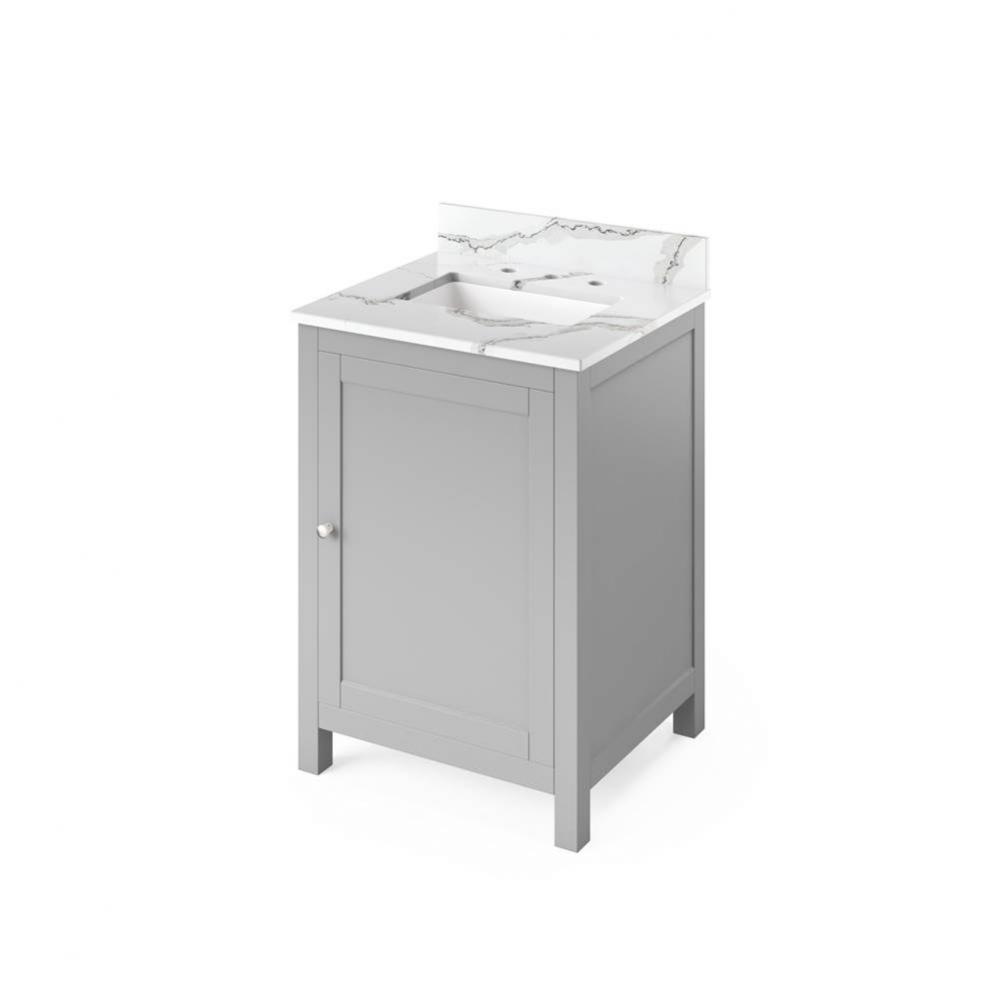 24'' Grey Astoria Vanity, Calacatta Vienna Quartz Vanity Top, undermount rectangle bowl