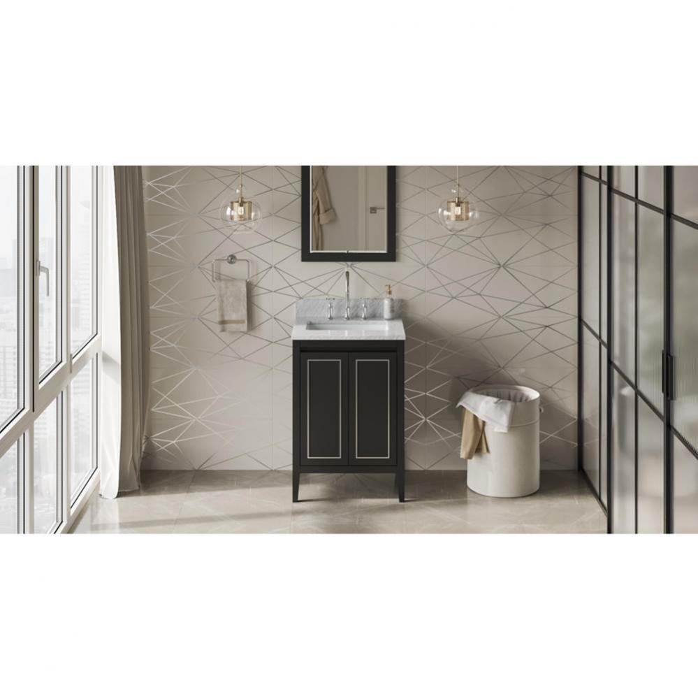 24'' Black Percival Vanity, White Carrara Marble Vanity Top, Undermount Rectangle Bowl