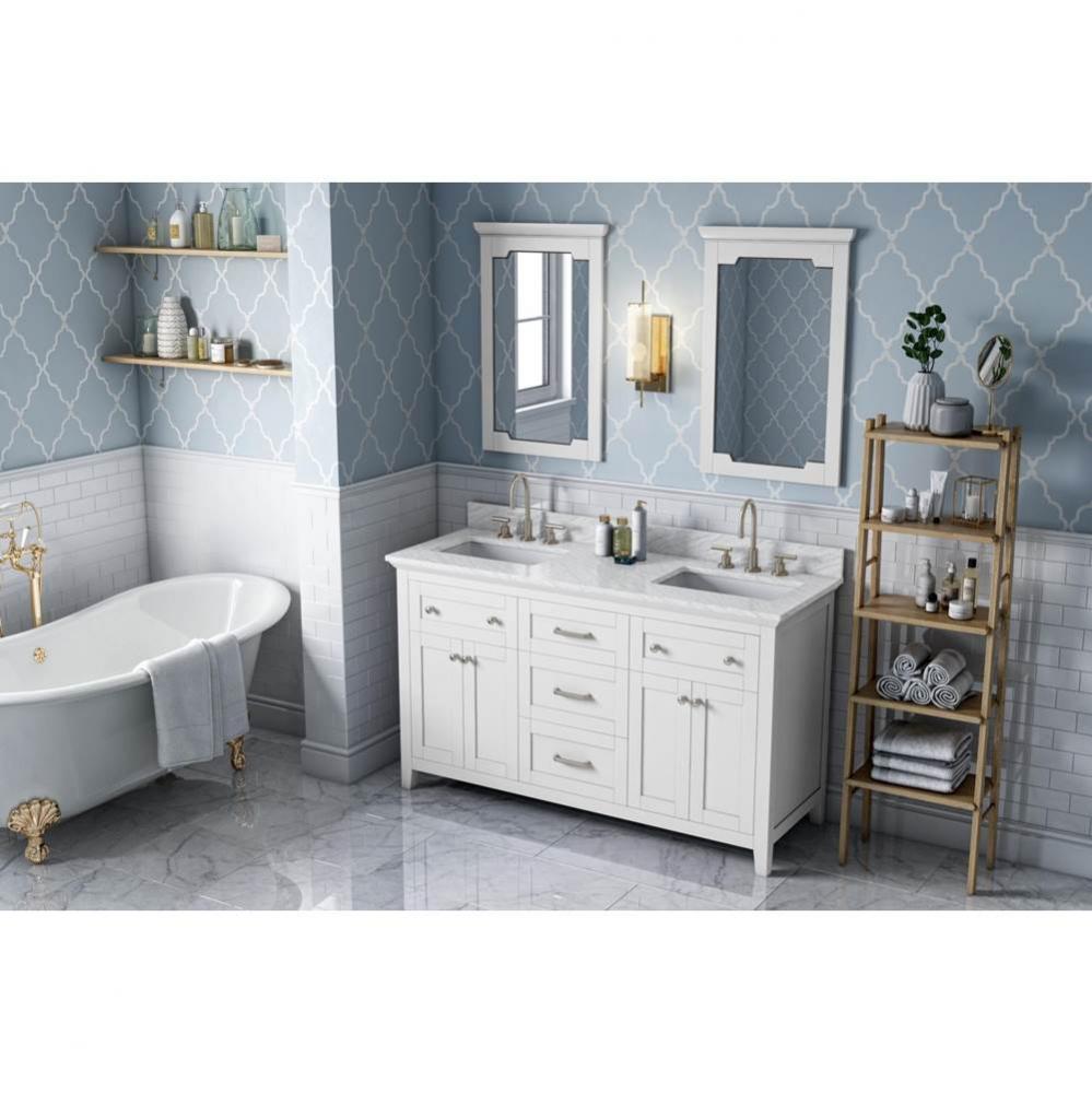 60'' White Chatham Vanity, double bowl, White Carrara Marble Vanity Top, two undermount