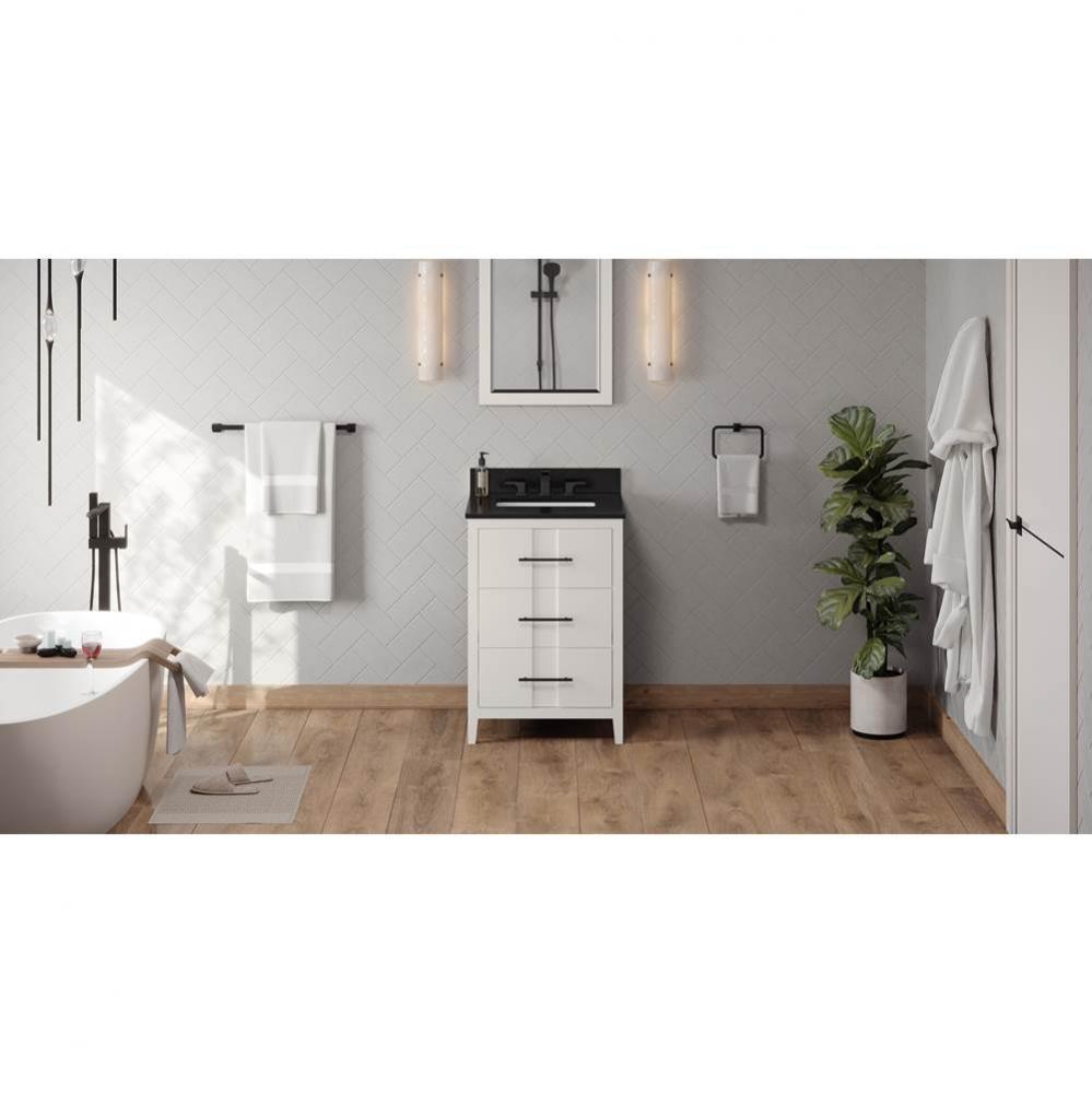 24'' White Katara Vanity, Black Granite Vanity Top, Undermount Rectangle Bowl