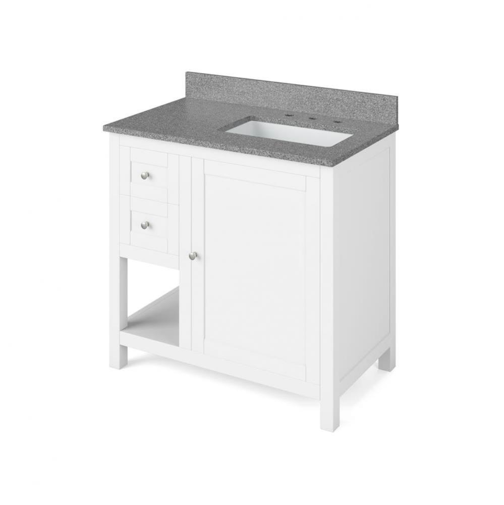 36'' White Astoria Vanity, right offset, Steel Grey Cultured Marble Vanity Top, undermou
