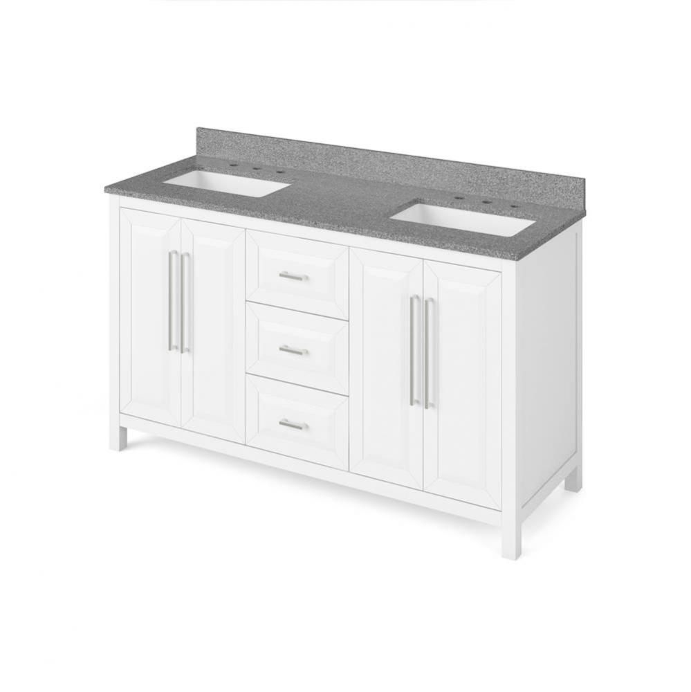 60'' White Cade Vanity, double bowl, Steel Grey Cultured Marble Vanity Top, undermount r