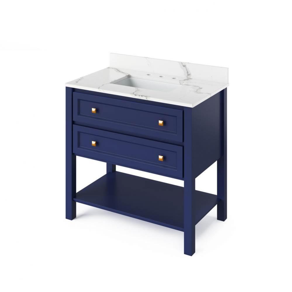 36'' Hale Blue Adler Vanity, Calacatta Vienna Quartz Vanity Top, undermount rectangle bo