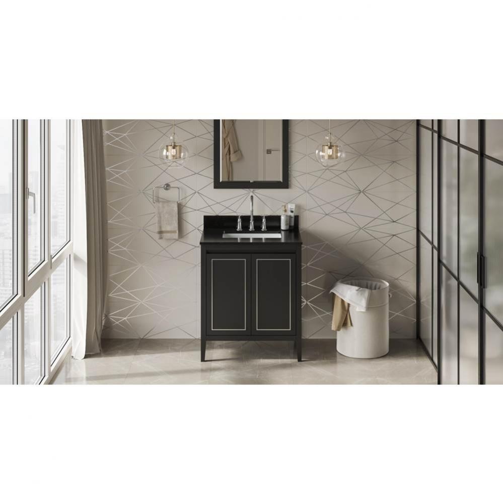 30'' Black Percival Vanity, Black Granite Vanity Top, Undermount Rectangle Bowl