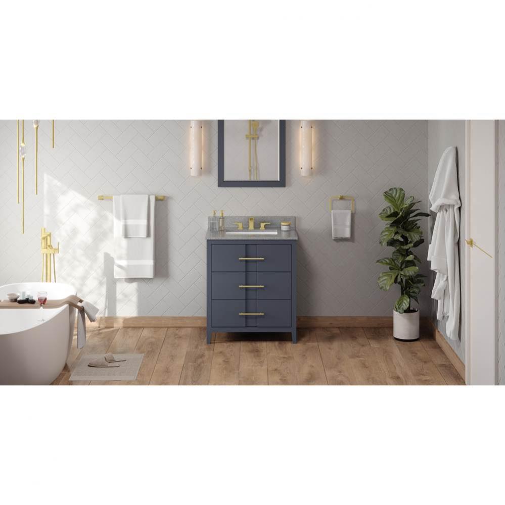 30'' Blue Steel Katara Vanity, Steel Grey Cultured Marble Vanity Top, Undermount Rectang