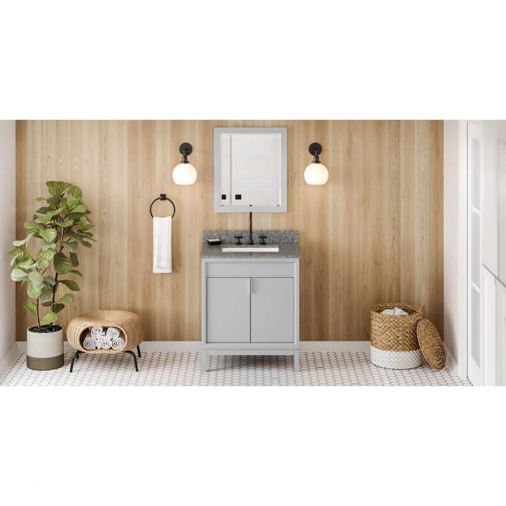 30'' Grey Theodora Vanity, Boulder Cultured Marble Vanity Top, Undermount Rectangle Bowl