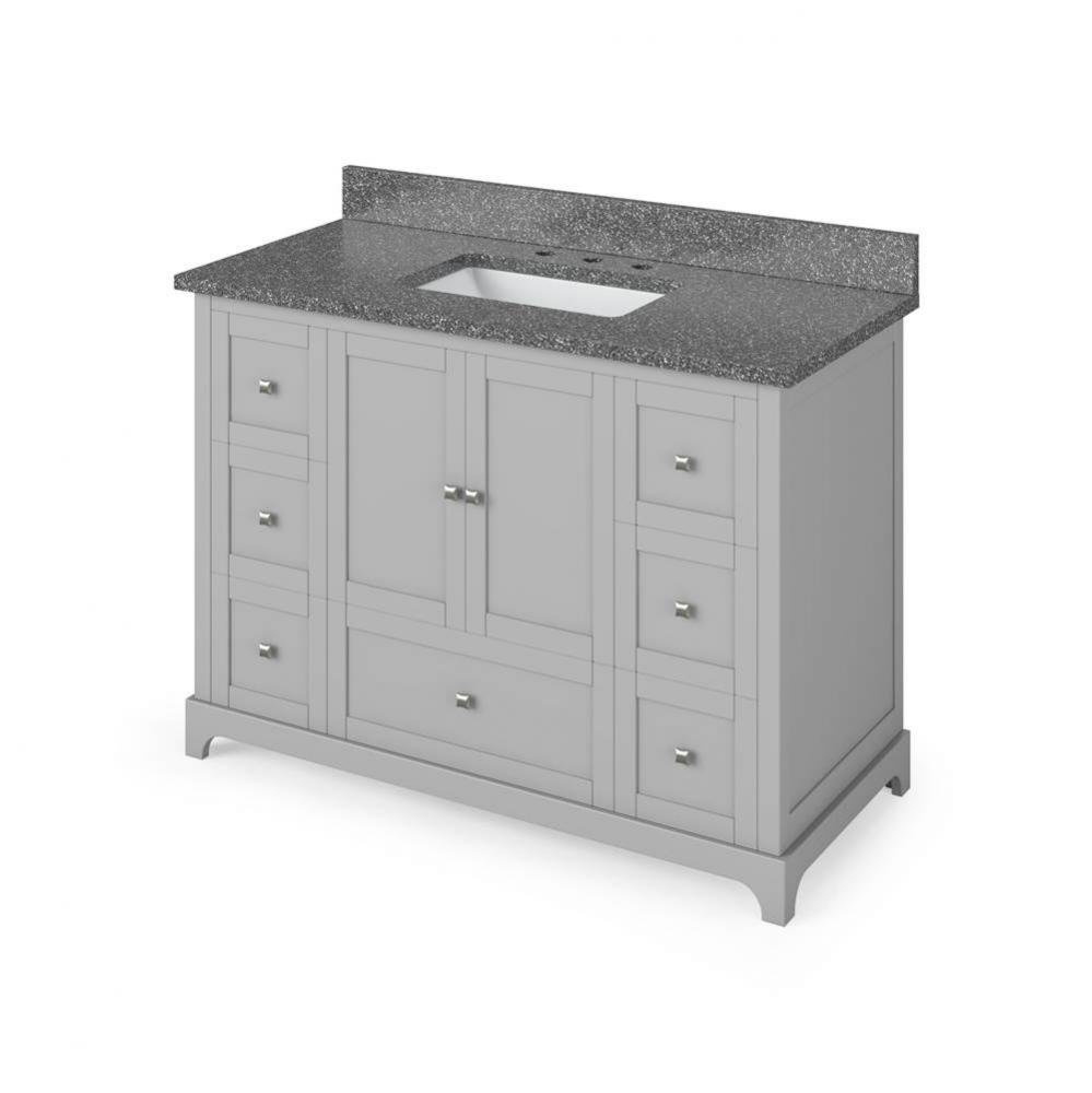 48'' Grey Addington Vanity, Boulder Cultured Marble Vanity Top, undermount rectangle bow