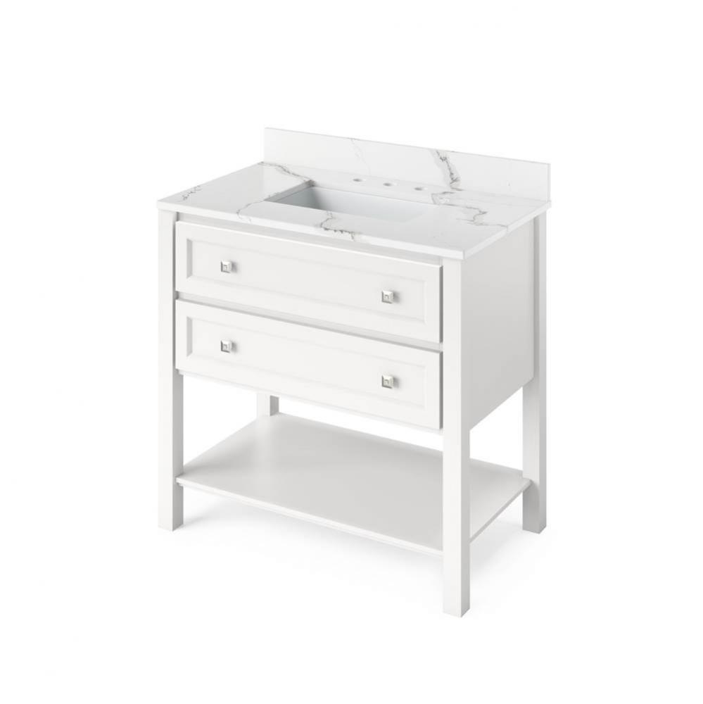 36'' White Adler Vanity, Calacatta Vienna Quartz Vanity Top, undermount rectangle bowl