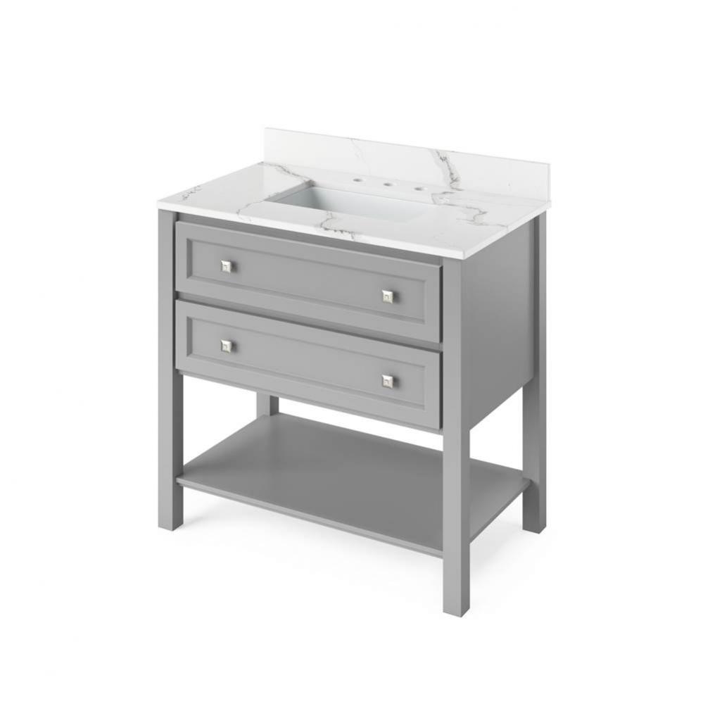36'' Grey Adler Vanity, Calacatta Vienna Quartz Vanity Top, undermount rectangle bowl
