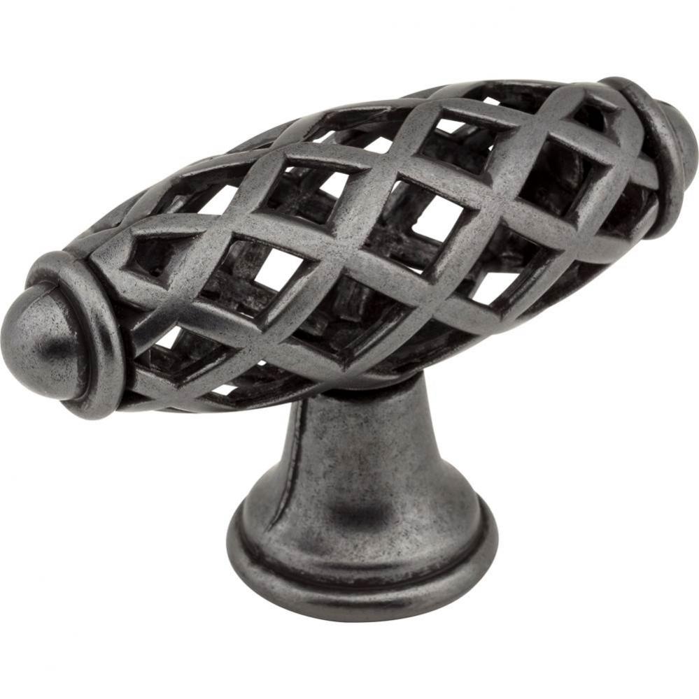 2-5/16'' Overall Length Gun Metal Birdcage Tuscany Cabinet ''T'' Kno