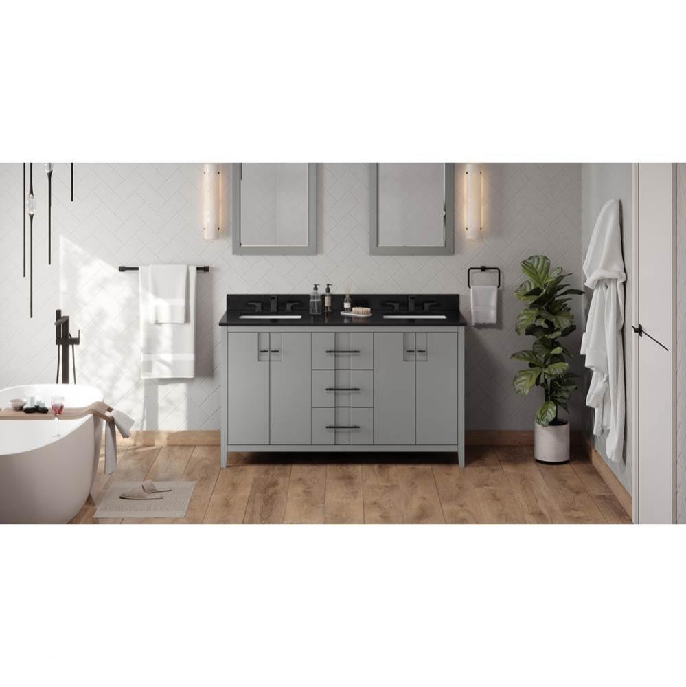 60'' Grey Katara Vanity, Double Bowl, Black Granite Vanity Top, Two Undermount Rectangle