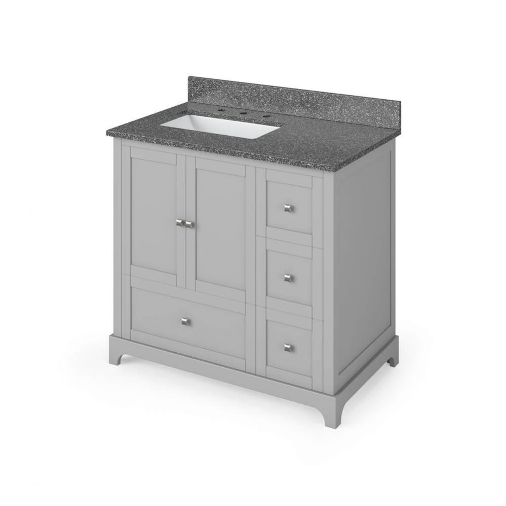 36'' Grey Addington Vanity, left offset, Boulder Vanity Cultured Marble Vanity Top, unde