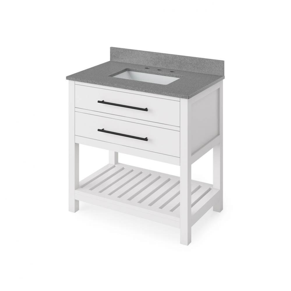 36'' White Wavecrest Vanity, Steel Grey Cultured Marble Vanity Top, undermount rectangle