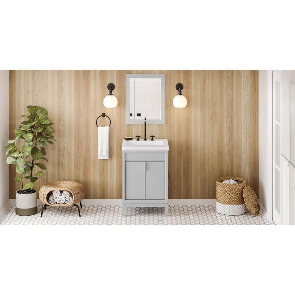 24'' Grey Theodora Vanity, Lavante Cultured Marble Vessel Vanity Top, Integrated Rectang