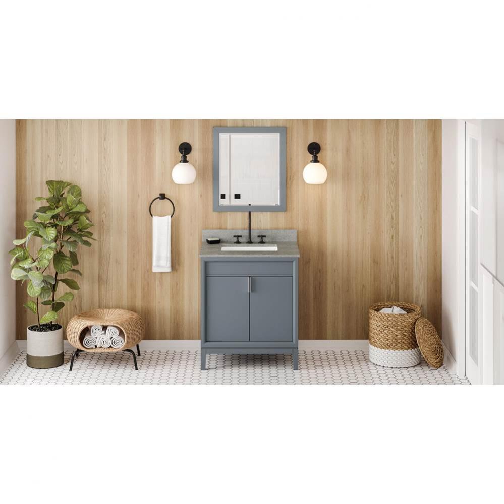 30'' Blue Steel Theodora Vanity, Steel Grey Cultured Marble Vanity Top, Undermount Recta