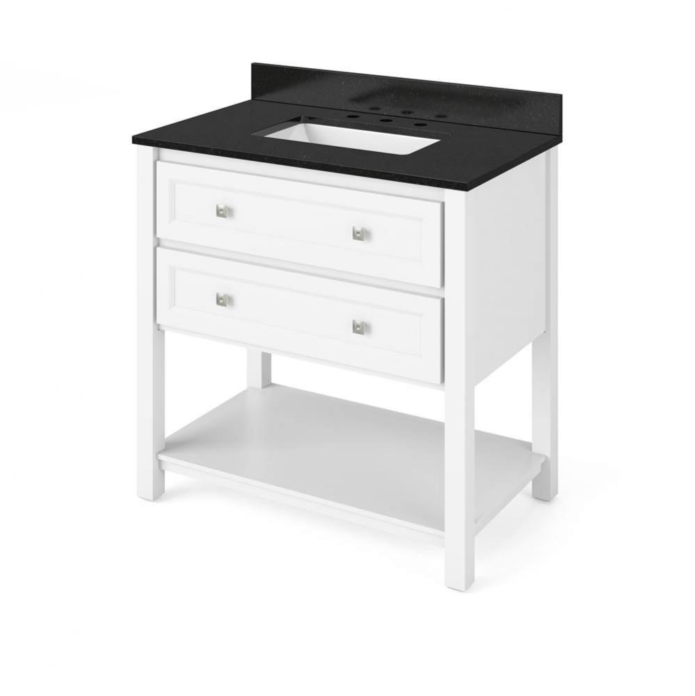36'' White Adler Vanity, Black Granite Vanity Top, undermount rectangle bowl