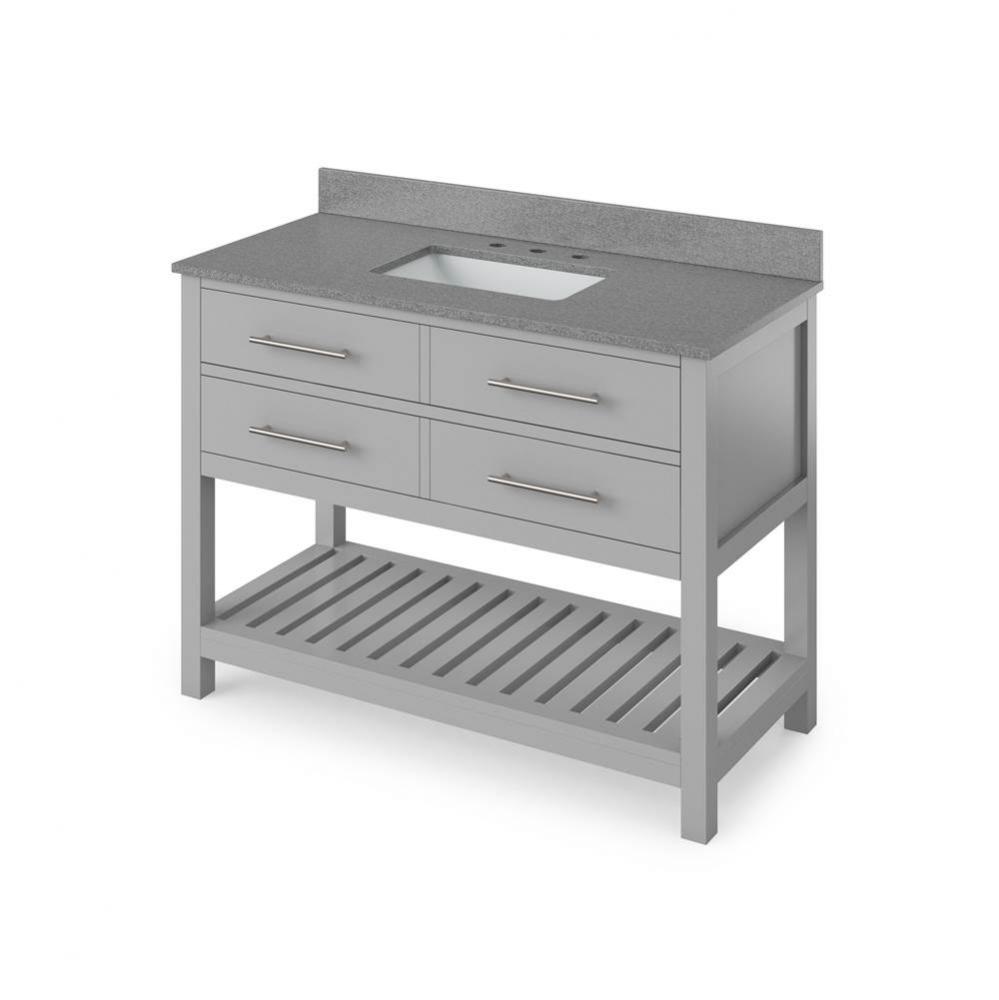 48'' Grey Wavecrest Vanity, Steel Grey Cultured Marble Vanity Top, undermount rectangle