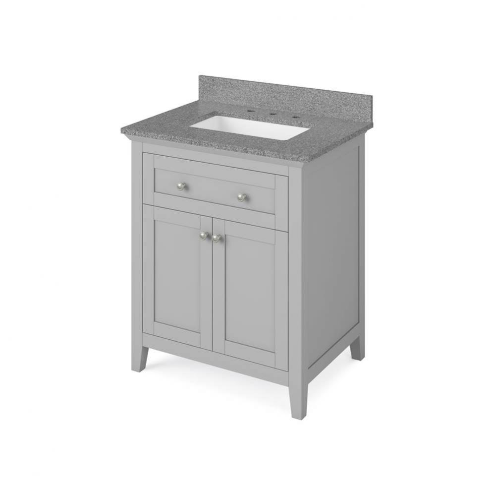 30'' Grey Chatham Vanity, Steel Grey Cultured Marble Vanity Top, undermount rectangle bo