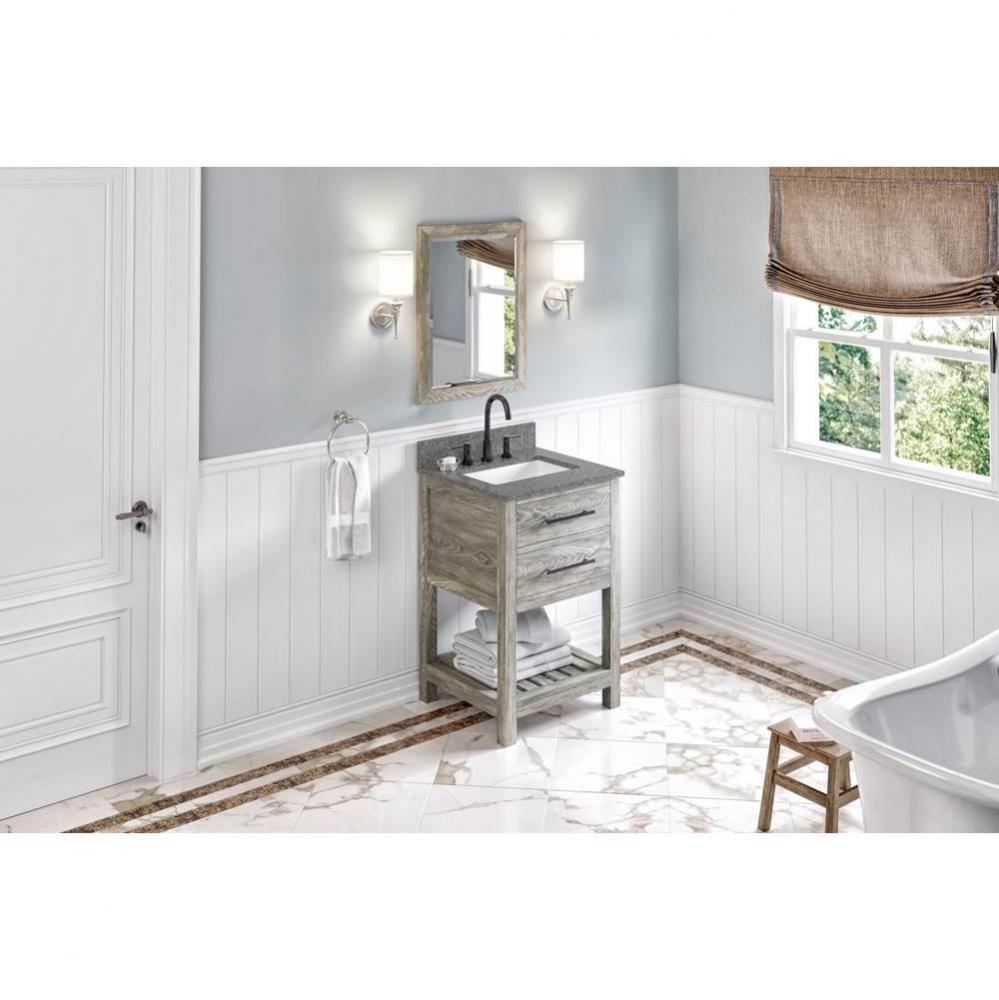 24'' Weathered Grey Wavecrest Vanity, Boulder Cultured Marble Vanity Top, Undermount Rec