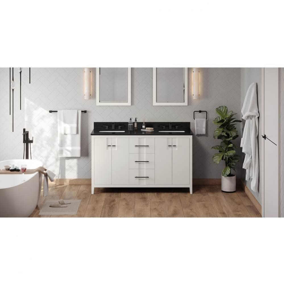60'' White Katara Vanity, Double Bowl, Black Granite Vanity Top, Two Undermount Rectangl