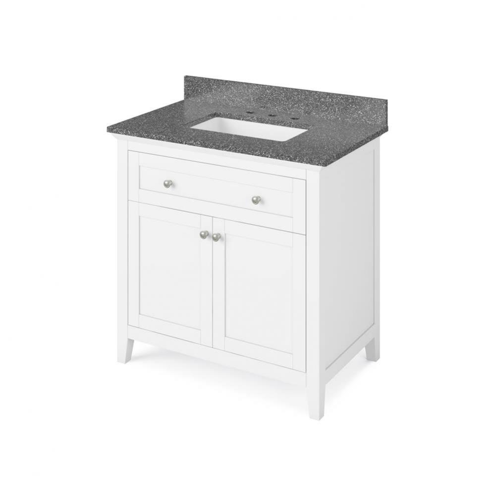 36'' White Chatham Vanity, Boulder Cultured Marble Vanity Top, undermount rectangle bowl