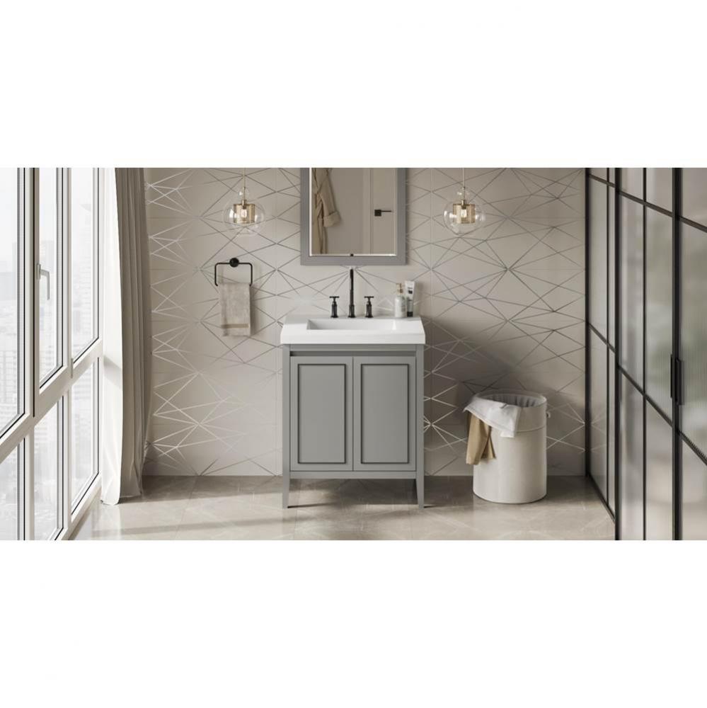 30'' Grey Percival Vanity, Lavante Cultured Marble Vessel Vanity Top, Integrated Rectang