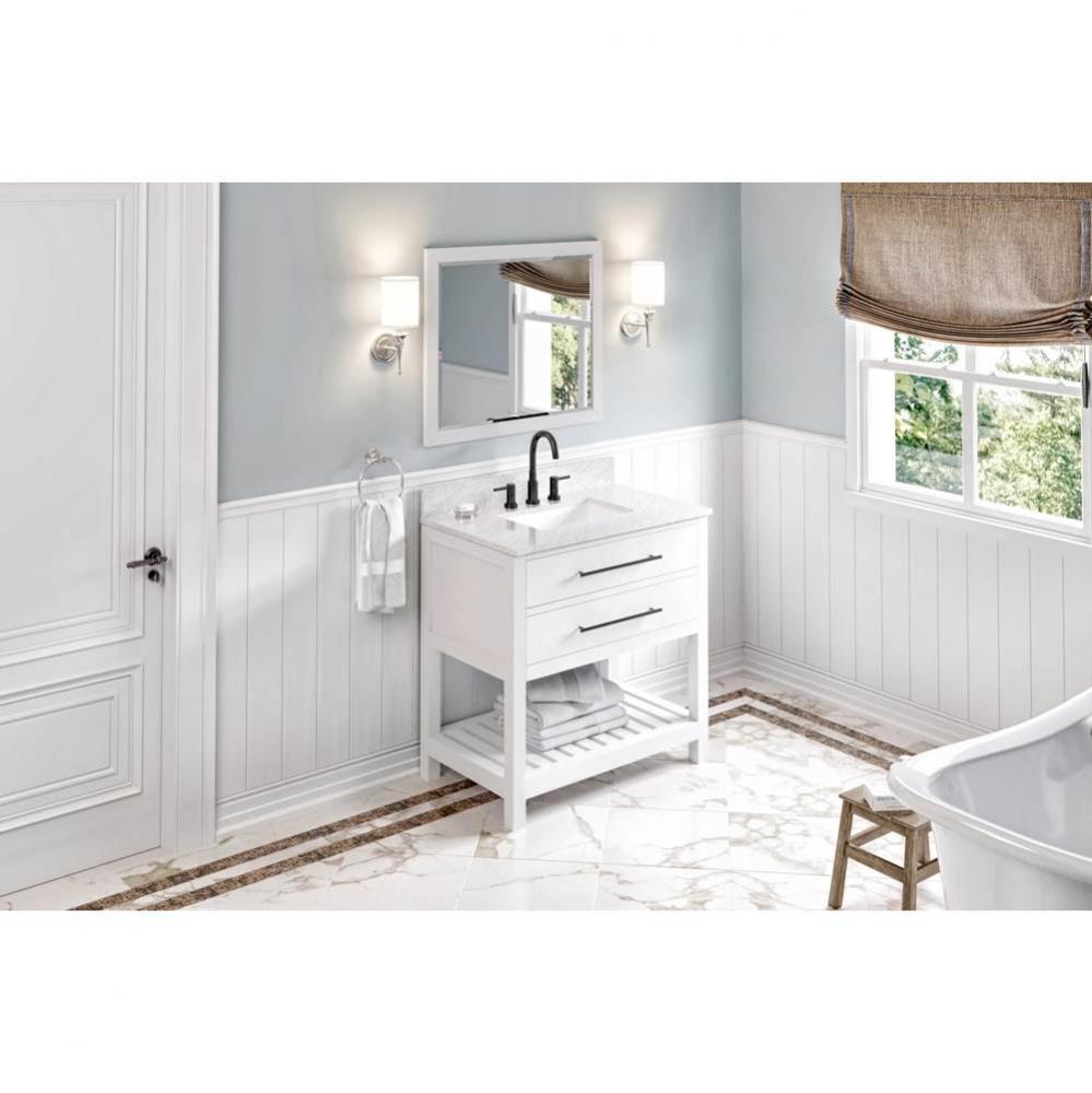 36'' White Wavecrest Vanity, White Carrara Marble Vanity Top, undermount rectangle bowl