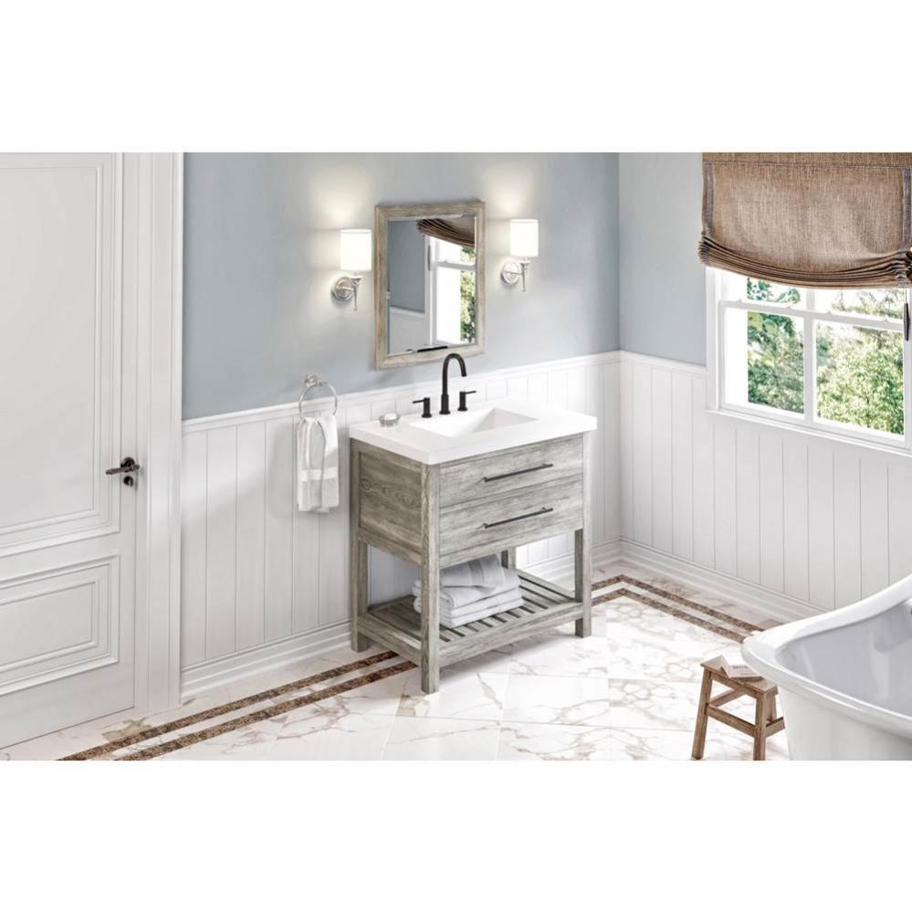 36'' Weathered Grey Wavecrest Vanity, Lavante Cultured Marble Vessel Vanity Top, Integra