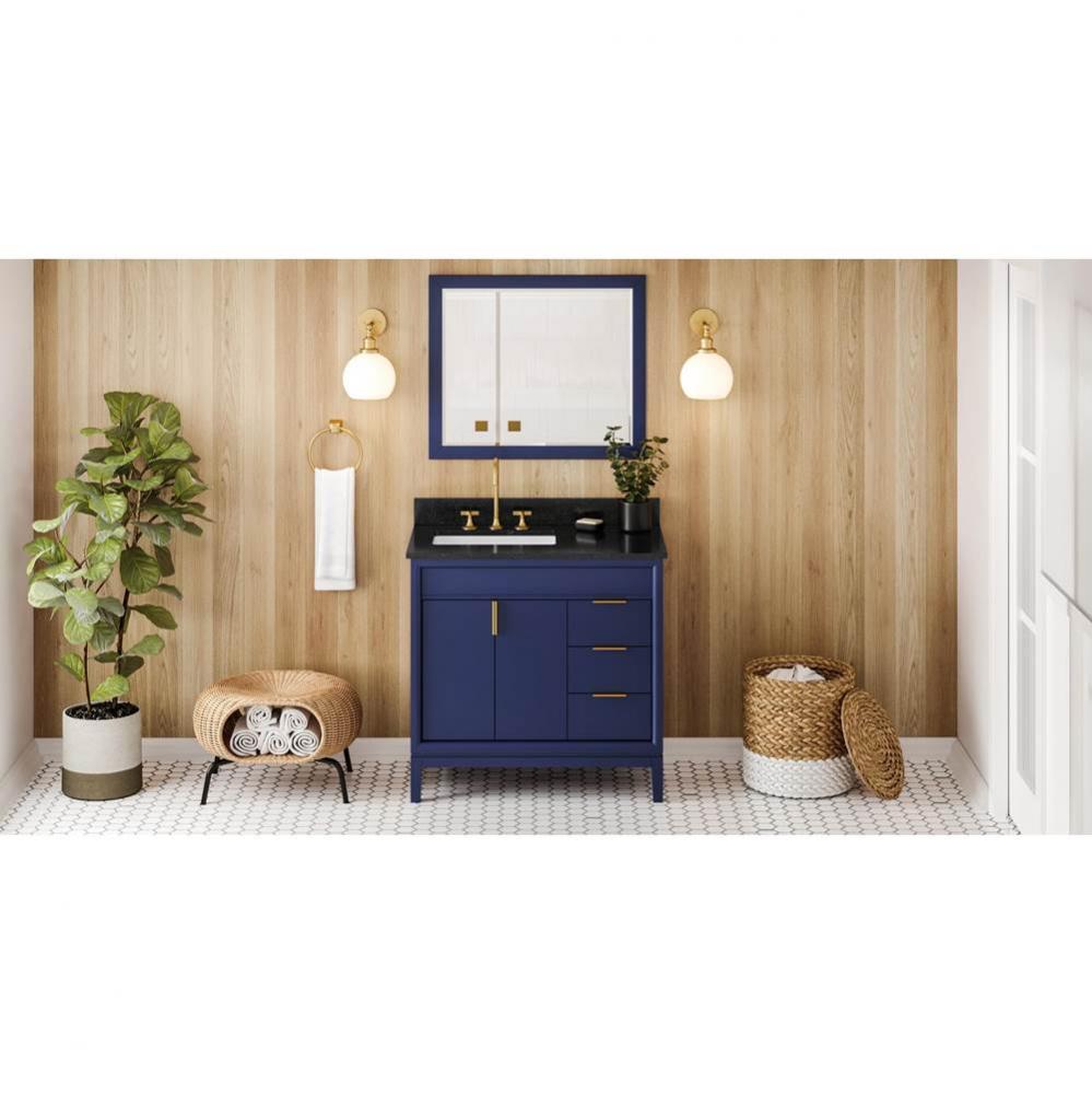 36'' Hale Blue Theodora Vanity, Left Offset, Black Granite Vanity Top, Undermount Rectan