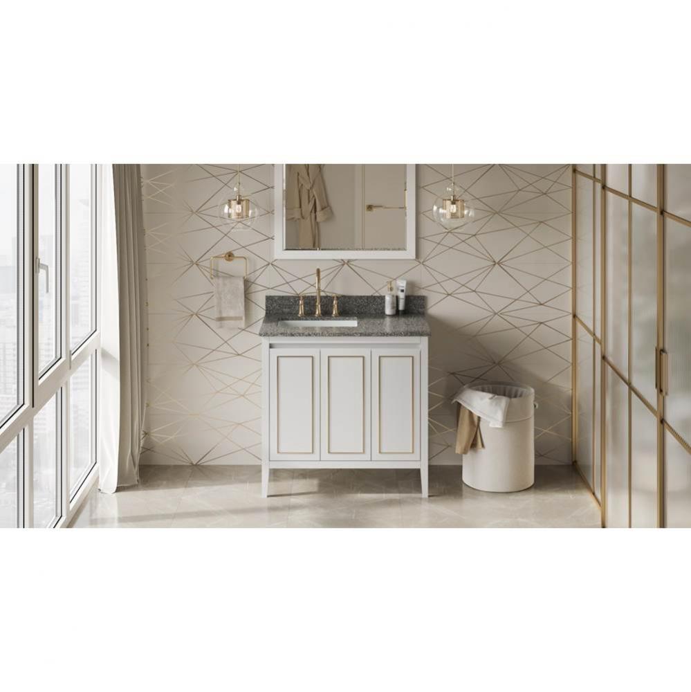 36'' White Percival Vanity, Left Offset, Boulder Vanity Cultured Marble Vanity Top, Unde