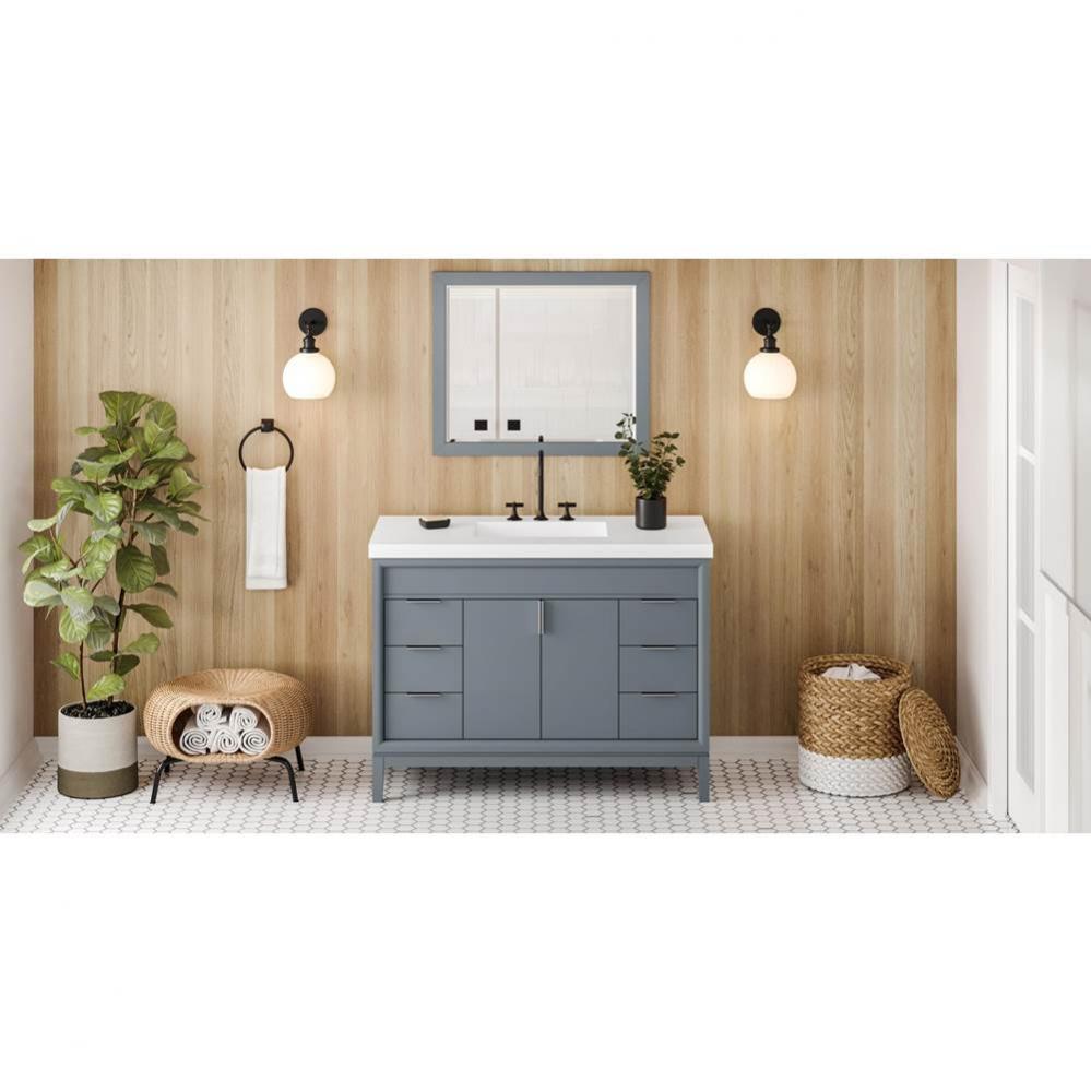 48'' Blue Steel Theodora Vanity, Lavante Cultured Marble Vessel Vanity Top, Integrated R