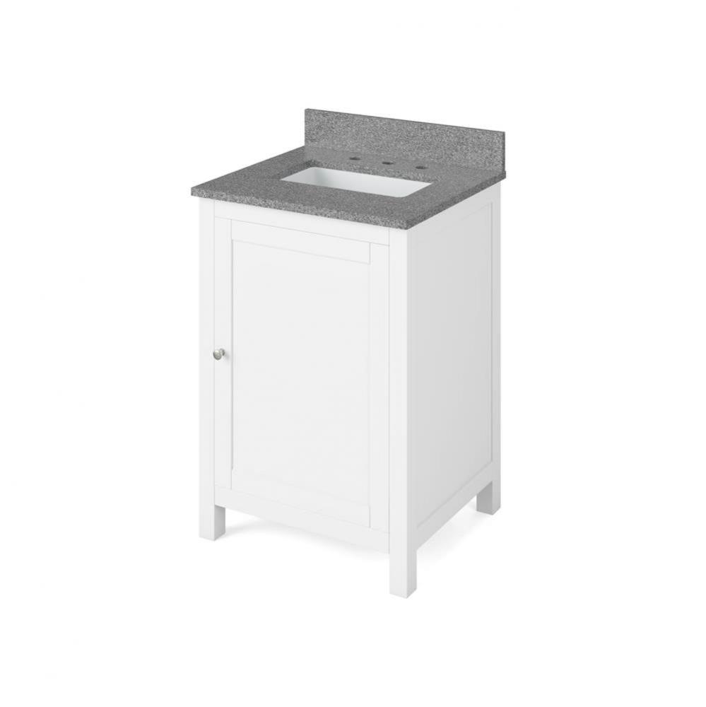 24'' White Astoria Vanity, Steel Grey Cultured Marble Vanity Top, undermount rectangle b