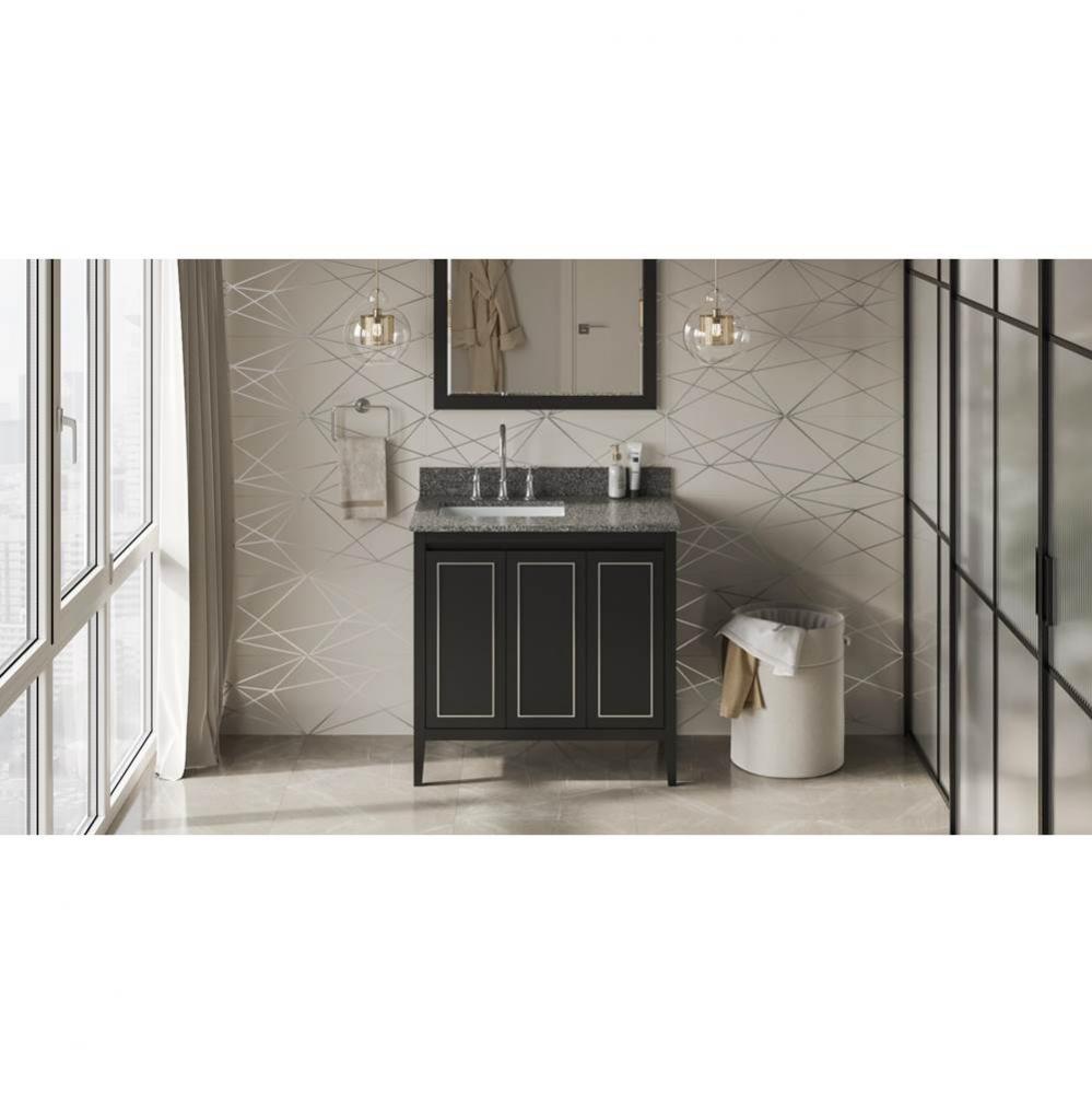 36'' Black Percival Vanity, Left Offset, Boulder Vanity Cultured Marble Vanity Top, Unde