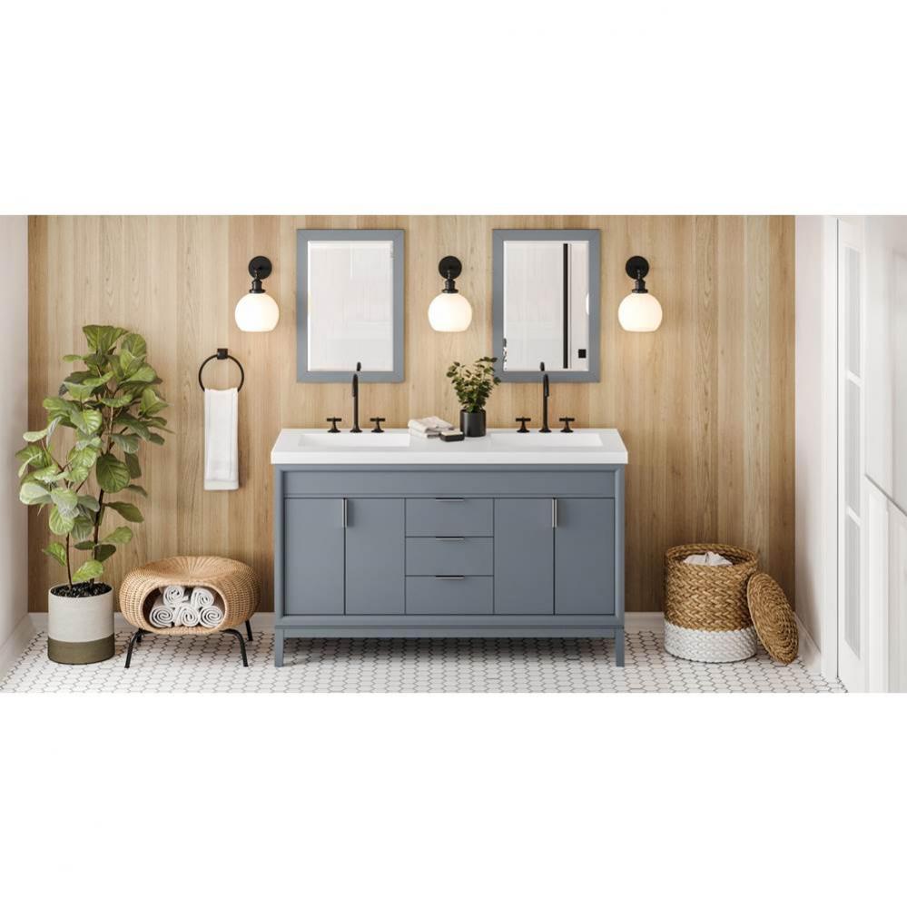60'' Blue Steel Theodora Vanity, Double Bowl, Lavante Cultured Marble Vessel Vanity Top,