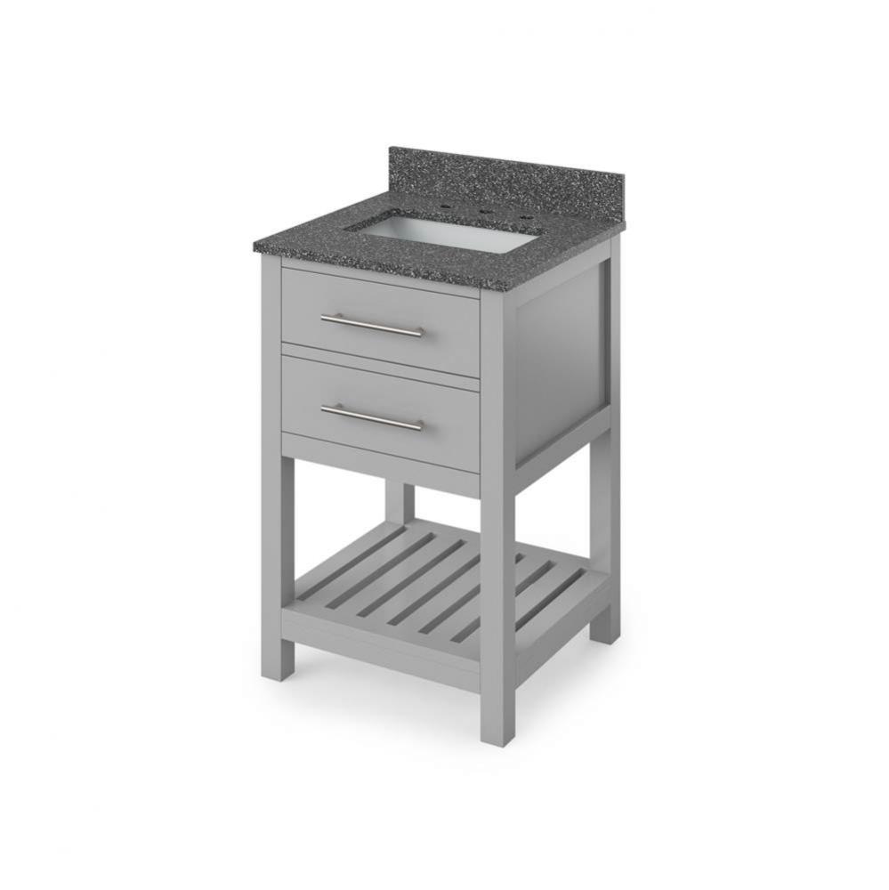 24'' Grey Wavecrest Vanity, Boulder Cultured Marble Vanity Top, undermount rectangle bow