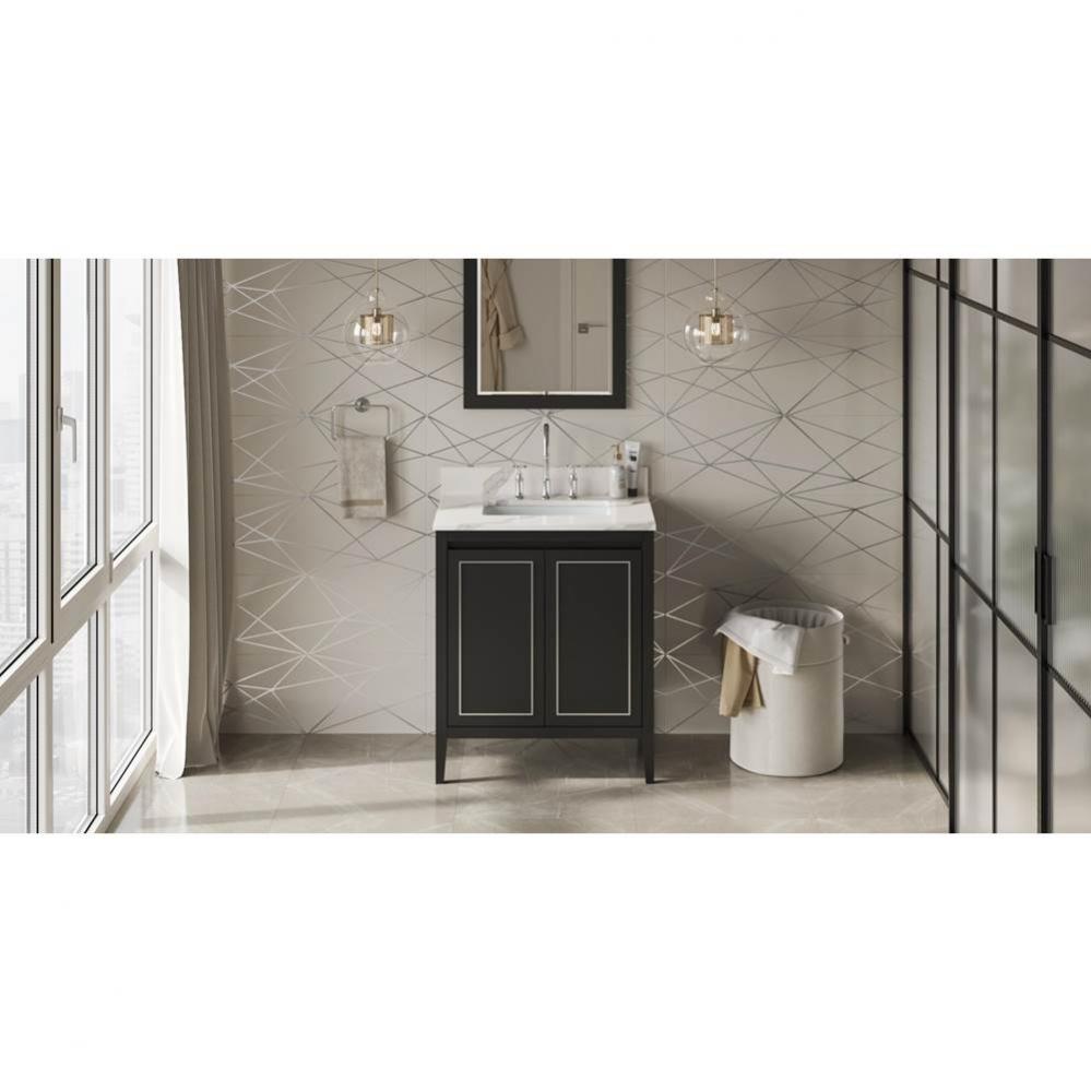 30'' Black Percival Vanity, Calacatta Vienna Quartz Vanity Top, Undermount Rectangle Bow