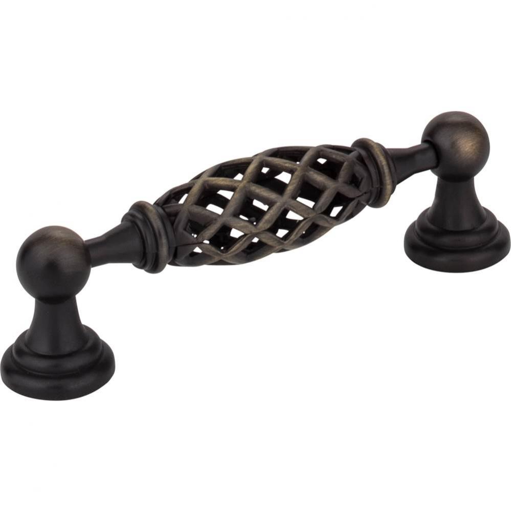 96 mm Center-to-Center Antique Brushed Satin Brass Birdcage Tuscany Cabinet Pull