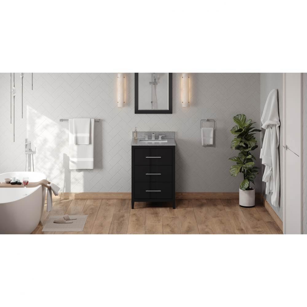 24'' Black Katara Vanity, Steel Grey Cultured Marble Vanity Top, Undermount Rectangle Bo